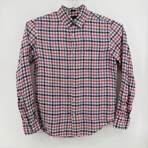 J.Crew Button Down Shirt Mens M Red Gingham 100% Linen Slim Fit C1575